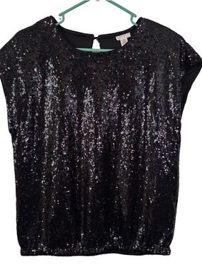 3/$20 Spense Black Sequin Cap Sleeve Top